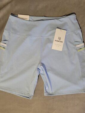 In Good State Biker Workout Shorts 2XL Mesh Pockets Light Blue Soft NWT